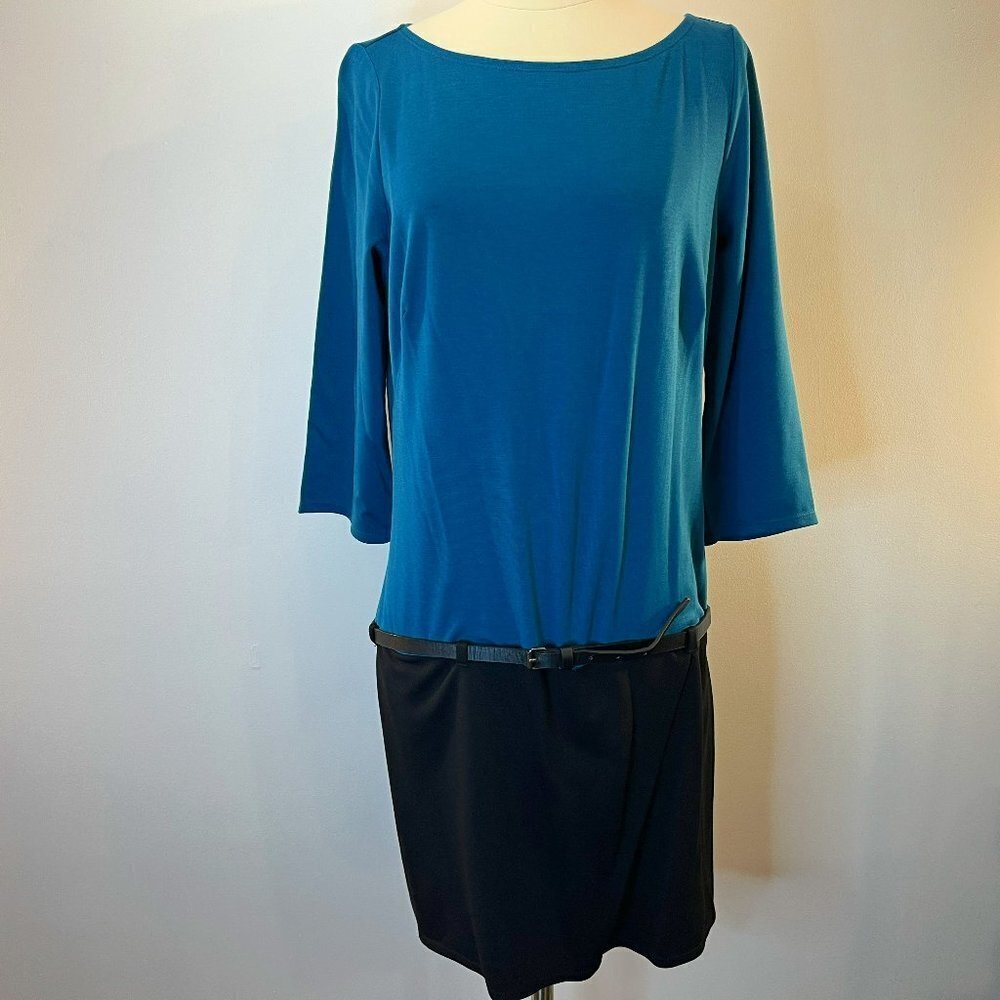 Sophie Max by Max Studio Women's Teal/Black Dress with Belt - Large - NWT $118